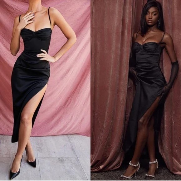 House of CB Dresses & Skirts - House of CB Flora Pleated Satin Midi Dress size small